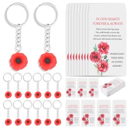 Chivertion 50 Sets Funeral Favors for Guests 50 Memorial Keychains 50 Kraft Seed Packets Envelopes with 50 Organza Bags Celebration of Life Loss of Loved One Funeral Gifts, No Seed (Poppy)