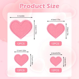Larrel 48 Stück Herz Stickerei Aufnäher, 4 Größen Rosa Aufbügel Patches Herzen Aufbügelflicken Reparatur Aufbügler Mini Herz Aufnäher für Kleidung Hüte Jacke Rucksäcke DIY Reparieren Dekoration