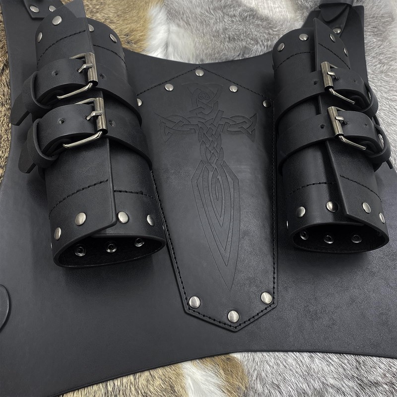 HiiFeuer Medieval Faux Leather Embossed Double Back Sword Frog, Adjustable