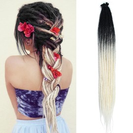 Ombre Dreadlocks Extensions Single Ended 15 Strands/Pack Black to White Soft Synthetic Dreads Reggae Crochet Braided Dread Extensions 24 Inch