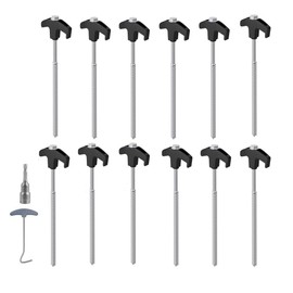 Naisfei Pack of 12 Tent Pegs Made of Steel, Sturdy & Storm Proof Ground Pegs for Camping, Screw Pegs, Long Pegs, 25 cm, Robust Pegs with Thread (Black + Silver)