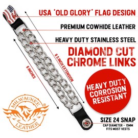 Milwaukee Leather American Flag Medallion Vest Extender - Double Chrome Chains Genuine Leather 8.5" Extension 4-PCS MLA6042SET - 6 Inch