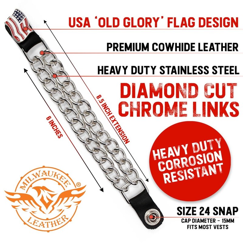Milwaukee Leather American Flag Medallion Vest Extender - Double Chrome