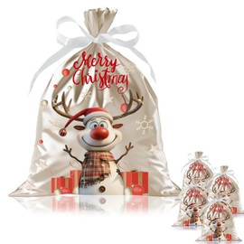 43 * 58cm Extra Large Xmas Gift Bags, QRTDXP 4pcs Christmas Drawstring Bag Reusable Gift Wrapping Bags with 3D Elk for Xmas Present