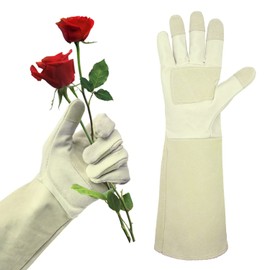 AIGEVTURE Rose Pruning Gloves Long Sleeve Thorn Proof,Rose Gardening Gloves for Men Women Long Gauntlet,Grain Pigskin Leather Beige(X-Large)