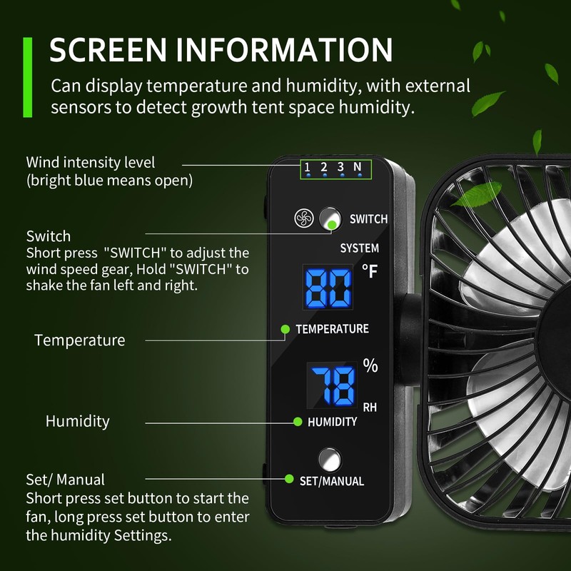 DAOTAILI 4" Grow Tent Fan with Auto Humidity Control |