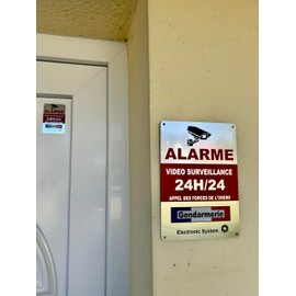 PVC Sign + 8 Pcs Metal Look Alarm Video Surveillance Anti-burglary Sticker for Home, Commercial, Garage (Sign Gendarmerie)
