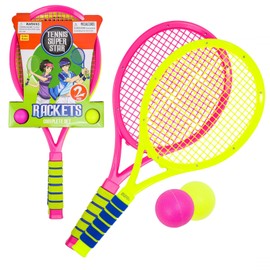Kidplokio 2pc Tennis Racket Exercise Equipment Outdoor Playset with Tennis Balls, Kid Games, Pink Yellow, Girls, Ages 3+