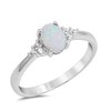 Oval Lab Created White Opal & Round Cubic Zirconia .925