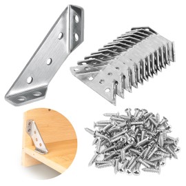 SUNKIM Universal Stainless Steel Furniture Corner Connector,12pcs Corner Brace with 90 Screws Corner Bracket for Wood Angle Brackets for Bookshelf Wardrobe Cabinet