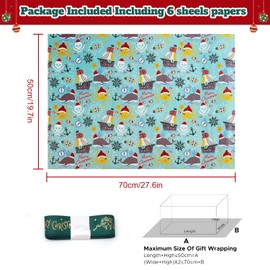 Christmas Pirate Wrapping Paper, Cool Ocean Pirates Life Treasure Ship Island Octupus Whale Xmas Wrapping Paper with Green Ribbon, 6 Folded Sheets 28x20 Inches for Kids Boys Girls Christmas Holiday