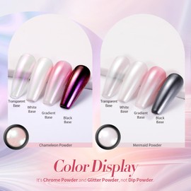 BORN PRETTY White Pearl Chrome Nail Powder and Chameleon Aurora Nail Powder Pigment Mermaid Pigment Pearl Glitter Dust Kit,Nail Art Decoration 2Boxes