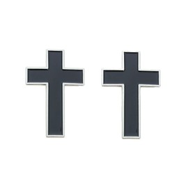 Silver Cross Lapel Pins Black Center Christian (Pkg of 2)