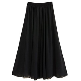 Women's Elastic Stretch Waistband Plain Summer Skirt Long with - Pleated