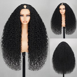 MEGALOOK 26 Inch V Part Wig Human Hair 12A Deep Curly Wig Human Hair Glueless U Part Human Hair wig 200% Density Beginner Friendly No Sew In No Glue Half Wigs For Women
