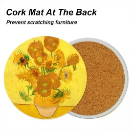 WOW DING Coasters for Drinks Ceramic Van Gogh Art Coasters Set - Use 6 Famous 4.1 inch