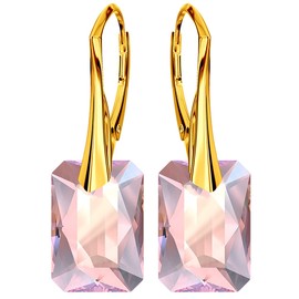 Women's Earrings Rattle Clasp Silver 925 Earrings with Crystals Gold-Plated with Yellow Gold 24 Carat / 750 Gold Earrings Gift for Women Girls, Silver, Crystal