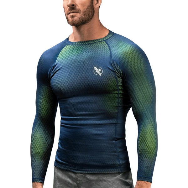 Hayabusa Fusion Long Sleeve Jiu Jitsu Rashguard - Blue/Green, Medium