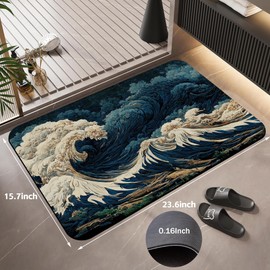 jajoaier Sea Wave Storm Bath Rugs,Non-Slip and Absorbent Bathroom Rug Mat,Soft Dry Fast Machine Washable Bath Mats for Bathroom Kitchen Bathtub,Home Decor Accessories,15.7"×23.6"