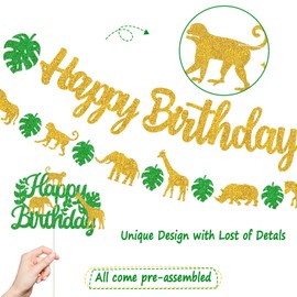 Cartel de cumpleaños de animales de la selva y decoración para tartas, safari de verano, temática salvaje para niños, suministros de fiesta de cumpleaños