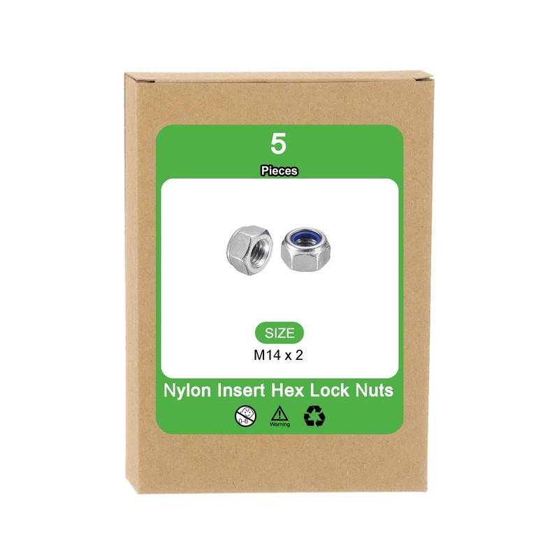 sourcing map 5Pcs M14 x 2 Nylon Insert Hex Lock