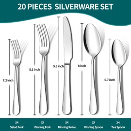 20 Piece Silverware Set, ENLOY Stainless Steel Flatware Cutlery Set, Kitchen Utensil Set Service for 4, Include Knife Fork Spoon, Mirror Polished, Dishwasher Safe