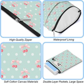 jeilink Book Sleeve Books Protector Books Pouch Book Lovers Gifts Bookish Gifts Waterproof Cover with Zipper for Blue Polka Bow Cherry Printed Gift Bag for Women Girl Reader Friend Birthday Christmas
