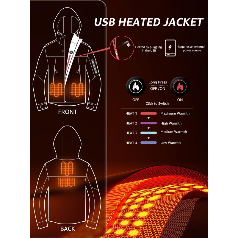 Jsslaik Men's Performance Insulated Jacket with 4D Smart Heating Windproof