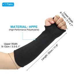 PATIKIL 12 Inch Cut Resistant Sleeve, 1Pair Arm Safety Protectors Sleeves with Thumb Hole Level 5 Protection Forearm Guard Sleeves for Thin Skin and Bruising, S, Black