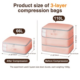 Homsorout 4 Pack Compression Storage Bags - 110L Large Capacity Comforter Storage Bag, 3-Layer Washable Ultra Space Saving Self Compression Organizer Space Bags for Blankets, Sweaters, Sheets, Pink