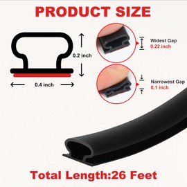 Storystore 26 FT Rubber Weather Stripping Door Seal Strip, Self-Adhesive Door Weather Stripping Soundproofing for Door Frame Insulation Window Large Gap, Easy Cut to Size