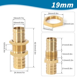 Messing Schlauchanschluss Adapter, 3 Stück 19mm Schlauchtülle Schottverschraubung Kupplung, Messing Fitting Anschluss für Wasser, Luft, Kraftstoff, Verbindung