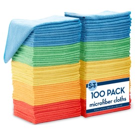S&T INC. 100 Pack Microfiber Cleaning Cloth, Bulk Towels for Home, Reusable Microfiber Towels for Cars, Cleaning Rags, Assorted, 11.5 Inches x 11.5 Inches, 100 Count