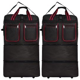 Generic Expandable Lightweight Duffle Bag (40"") Rolling wheeled Spinner Suitcase Luggage for Travel and Storage - (Pack of 2) (Red Trim), NAVBL2PK40