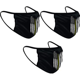 Tattered Thin Gold Line Subdued American Flag Dipatcher Washable Reuseable Face Mask (Black, 3)