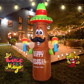 HZGDEJTG 10ft Cinco de Mayo Beer Bottle Shape Carnival Inflatable Decoration with Built-in LED Lights to Illuminate Your Yard for Outdoor and Indoor Parties to Celebrate Carnival