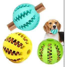 Pelotas de Goma para Perros con Dispensador de Comida, Set de 3 Piezas | Limpia Dientes con Textura de Doble Cara, Látex Natural No Tóxico, Ideal para