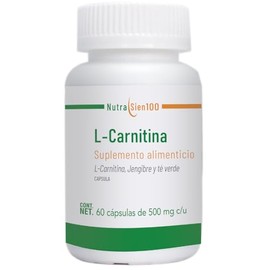 Nutrasien100 L-Carnitina 500 mg  Con T Verde y Jengibre  Energa y Apoyo Metablico  Suplemento Termognico Pre-entreno  60 Cpsulas                      