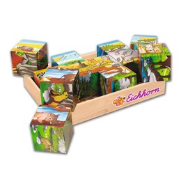 Eichhorn 100005480 - Bilderwürfel, 6 Motive mit 12 Bausteinen, 13-TLG. 16x12cm, FSC 100% Zertifiziertes Birkenholz