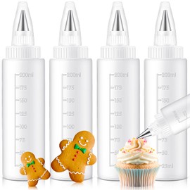 Yiyiring 4 Pcs Plastic Squeeze Bottles for Cookie Icing Bottle Decorating Supplies Squeezing Applicator Writer for Food Coloring Frosting Pancake Arts(8 oz)
