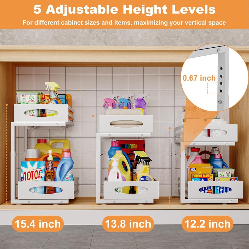 mixeshop Under Sink Organizer, 2 Tier Under Sink Organizers and