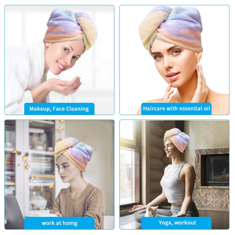 QKTYB Microfiber Hair Towel, 2 Pack Rainbow Hair Towel Wrap