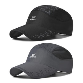 AYPOW 2 Pieces Unisex Quick Drying Baseball Cap, Fashionable Lightweight Foldable Breathable Mesh Outdoor Sports Cap Sports Cap, Adjustable Casual Baseball Cap, Sun Hat for Men and Women, Black and