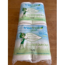 Tree Free 2-4ct Tree Free Double Roll Sugar Cane or Bamboo 300 Sheet Per Roll Toilet Paper