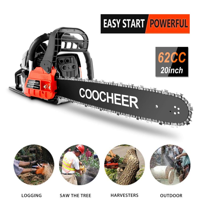 COOCHEER 62CC Gas Powered Chain saws, 20Inch 3.5HP 2-Stroke Gasoline