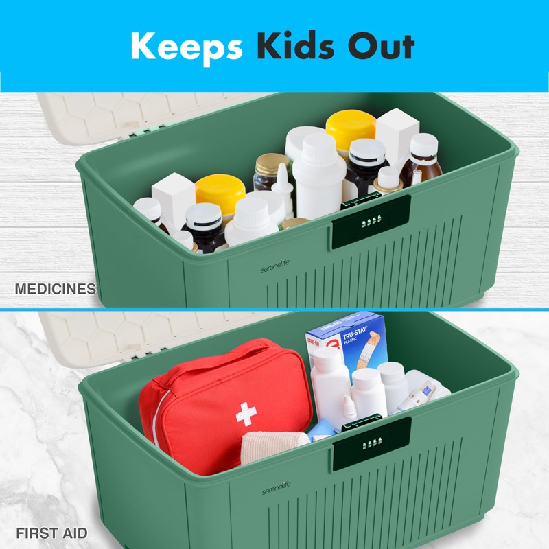 SereneLife Secure Storage Bin with Combination Lock, 8.5-Gallon Heavy-Duty Lockable