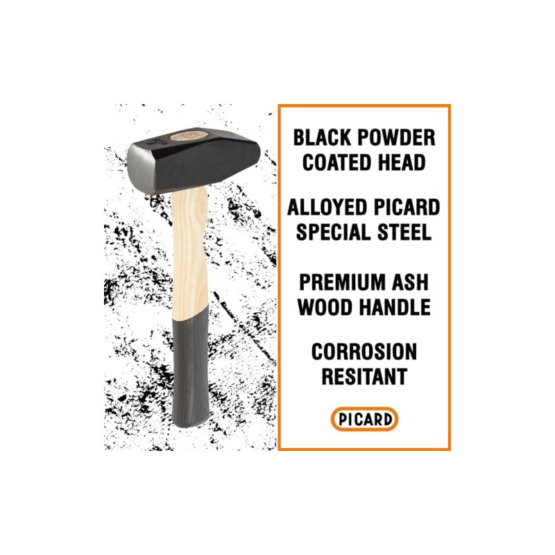 Picard Blacksmith Hammer 1250g – German Short Pattern, Hand-Forged, Powder-Coated