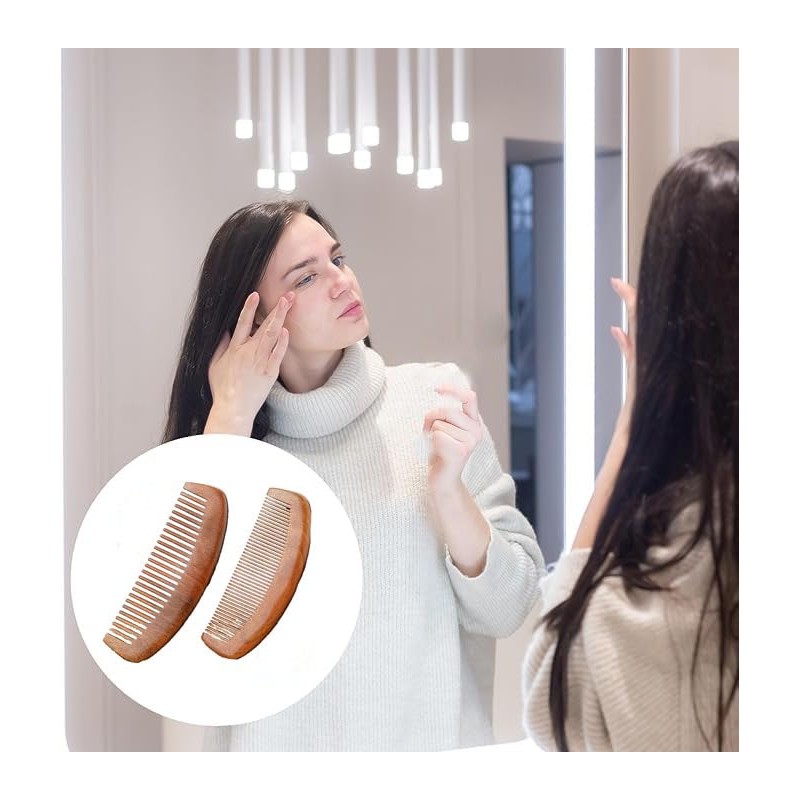 2 Pcs Natural Sandalwood Hair Combs,Semi Circular Wooden Comb,Walnut Wood