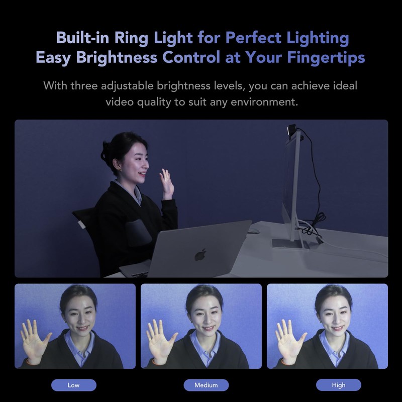 Nuroum V32AFL 4K Webcam with Ring Light, Adjustable Field of