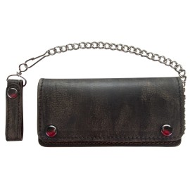 Dream MEN'S MOTORCYCLE TRUCKER DISTRESSED BIKER BIFOLD LEATHER SILVER CHAIN WALLET NEW